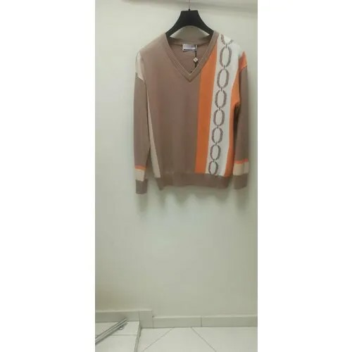 Пуловер Franco Vello, шерсть, длинный рукав, прямой силуэт, трикотаж, размер 50, бежевый