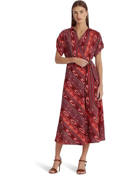 Платье LAUREN Ralph Lauren Geo-Striped Belted Crepe, цвет Fuchsia/Orange/Multi