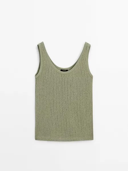 Текстурный топ с ребристым воротником и бретелями Massimo Dutti, зеленый