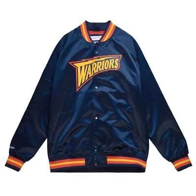 Легкая атласная куртка на пуговицах Mitchell - Ness Gsw мужская синяя повседневная спортивная