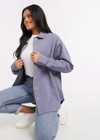 Выбеленная синяя трикотажная куртка-рубашка в стиле oversized из флиса ASOS DESIGN-Синий