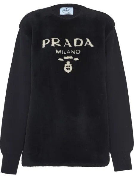 Prada джемпер с вышитым логотипом, черный