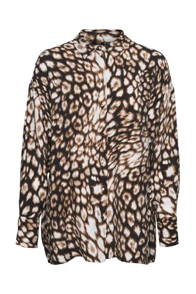Длинная рубашка с леопардовым принтом Vero Moda Curve, черный