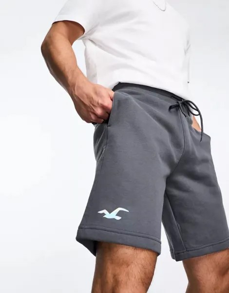 Серые спортивные шорты Hollister с логотипом из фольги, внутренний шов 9 дюймов