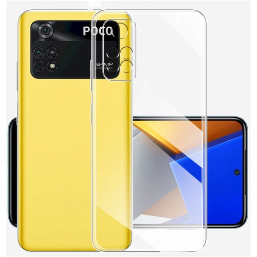 Прозрачный силиконовый чехол с защитой камеры для Xiaomi Poco M4 Pro 5G / Тонкий противоударный чехол накладка на телефон Сяоми Пока М4 Про 5 Джи