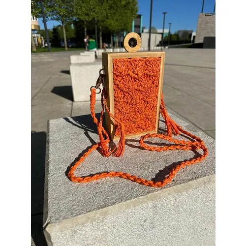 Сумка клатч , фактура плетеная, оранжевый, бежевый