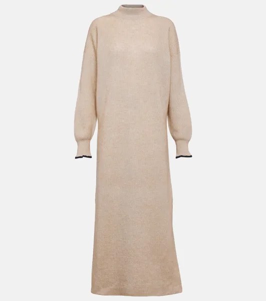 Платье миди из альпаки и хлопка Brunello Cucinelli, серый