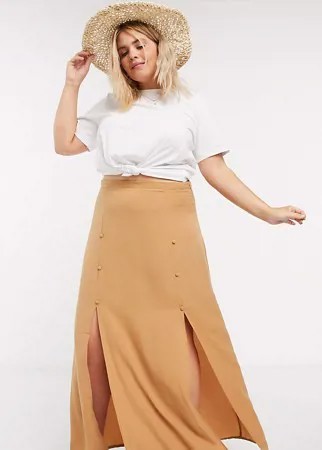 Светло-бежевая юбка макси с двумя разрезами ASOS DESIGN Curve-Neutral