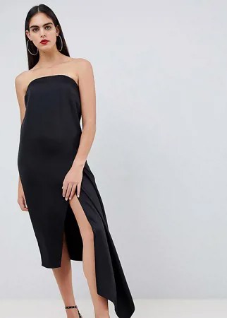 Атласное платье-бандо миди ASOS DESIGN Tall-Черный