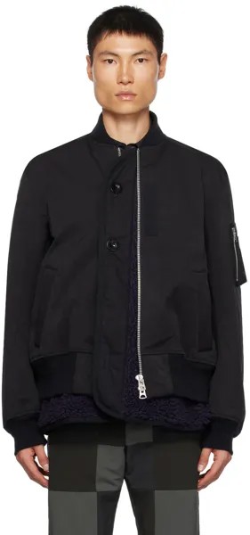 Черный бомбер из искусственной замши sacai