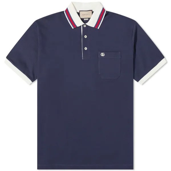 Рубашка Gucci Tipped Logo Polo, темно-синий