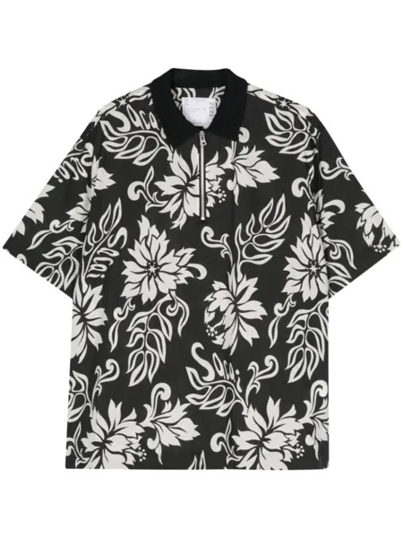 Sacai поплиновая рубашка с цветочным принтом, черный