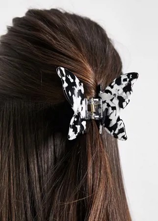Черно-белая заколка для волос в виде бабочки из каучука ASOS DESIGN-Разноцветный
