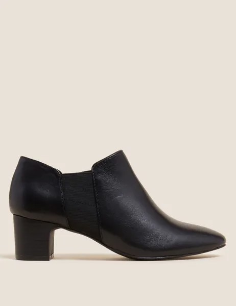 Кожаные ботинки на блочном каблуке Marks & Spencer, черный