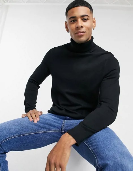 Черная вязаная водолазка из смесового органического хлопка Burton Menswear-Черный