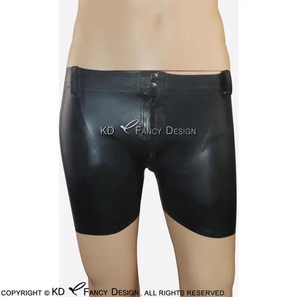 Черные сексуальные латексные шорты-боксеры в стиле милитари с застежкой-молнией и пуговицами спереди, резиновое нижнее белье