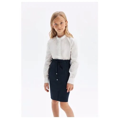 Блузка из хлопка с кружевом, Silver Spoon School, SSFSRG-129-23002-201, Размер 134, Цвет Молочный
