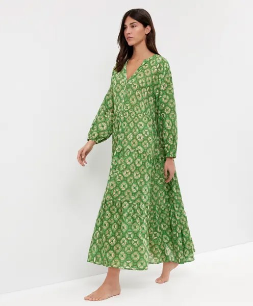 Платье-туника из 100% хлопка с принтом OYSHO, зеленый