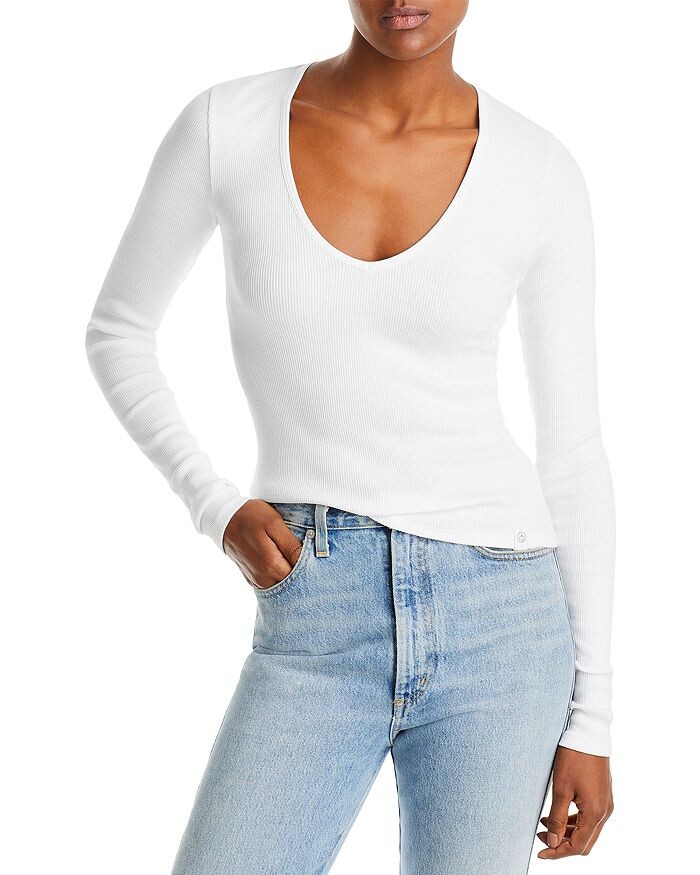 Рубашка Essential с длинными рукавами и V-образным вырезом в рубчик rag & bone