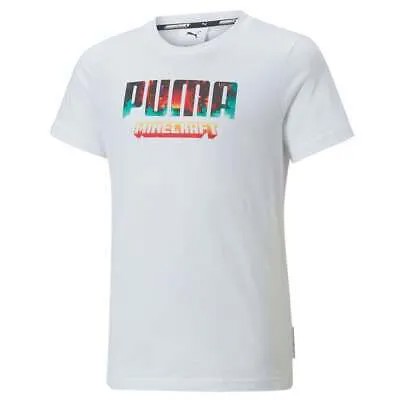 Белые повседневные футболки Puma X Minecraft с рисунком для мальчиков 67035902