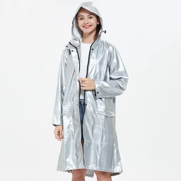 Женская Серебристая модная однотонная дождевая куртка, уличный водонепроницаемый дождевик с капюшоном, ветрозащитные пальто, куртки, 2021