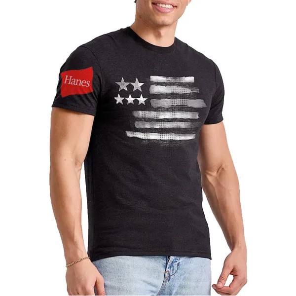 Мужская футболка Hanes в стиле ретро с принтом американского флага и коротким рукавом повседневная повседневная футболка