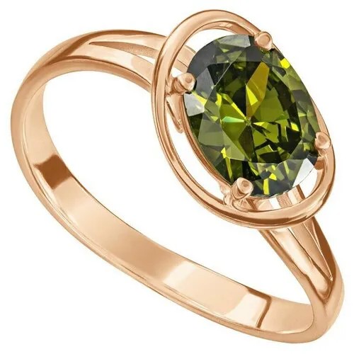 Серебряное кольцо с оливковым камнем (нанокристалл) - коллекция Фрейя / Красное Золото (размер 16)