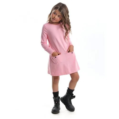 Платье Mini Maxi, хлопок, трикотаж, однотонное, размер 110, розовый
