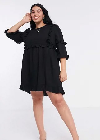 Черное короткое приталенное платье In The Style Plus x Lorna Luxe-Черный цвет