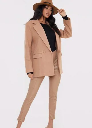 Светло-коричневое oversized пальто-блейзер In The Style x Lorna-Светло-коричневый