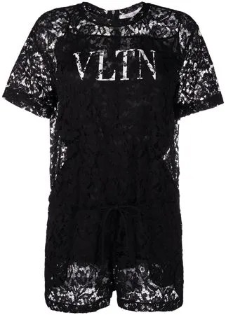 Valentino ромпер из цветочного кружева с логотипом VLTN