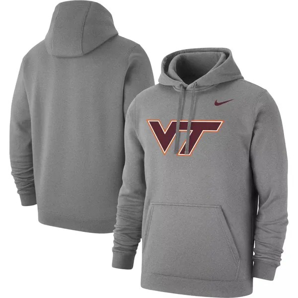 Мужской пуловер с капюшоном с логотипом Heather Grey Virginia Tech Hokies Club Nike