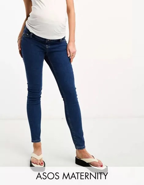 Синие джинсы скинни ASOS DESIGN Maternity с выпуклым поясом