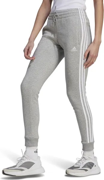 Брюки из флиса с 3 полосками и манжетами adidas, цвет Medium Grey Heather/White 1