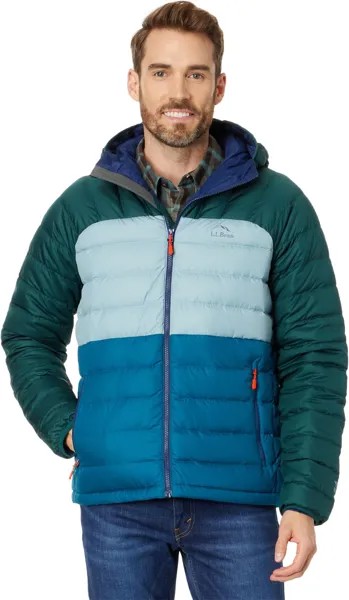 Пуховик Bean's с капюшоном, колор-блок L.L.Bean, цвет Mallard Teal/Dark Pine