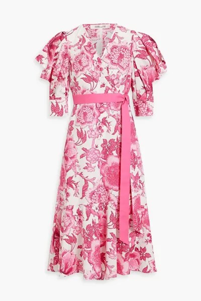 Платье Annabeth из хлопкового поплина с запахом и принтом DIANE VON FURSTENBERG, розовый