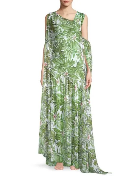 Платье Aja Illusion Chiara Boni La Petite Robe макси с принтом пальм, белый/зеленый