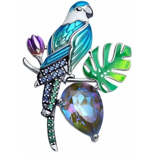 Серебряная брошь Sokolov 94040241 с фианитом, кристаллом Swarovski и эмалью