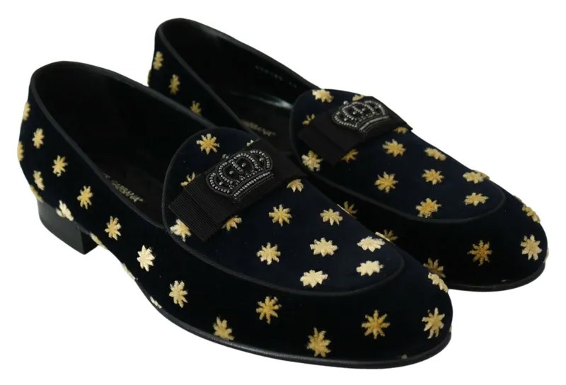 DOLCE - GABBANA Обувь Мокасины Синие бархатные тапочки с короной EU39/US6 Рекомендованная розничная цена 1200 долларов США