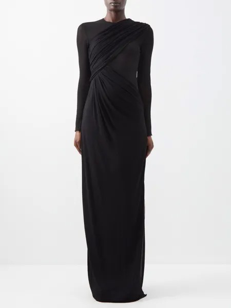 Платье макси из драпированного крепа и джерси Saint Laurent, черный