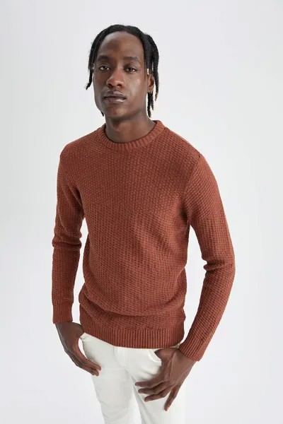 Рельефный свитер с овальным вырезом горловины Defacto, оранжевый