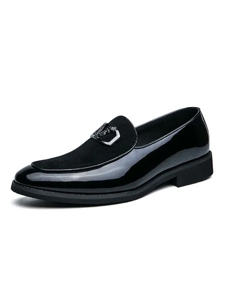 Milanoo Men's Patent Leather Loafers with Suede Upper Black