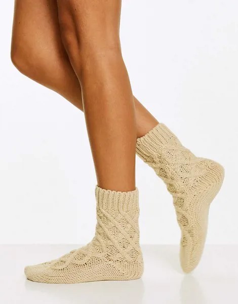 Бежевые меланжевые носки крупной вязки Hunkemoller-Белый
