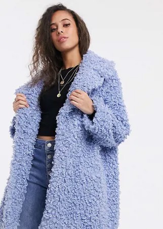 Голубое пальто из искусственного меха ASOS DESIGN Petite-Синий