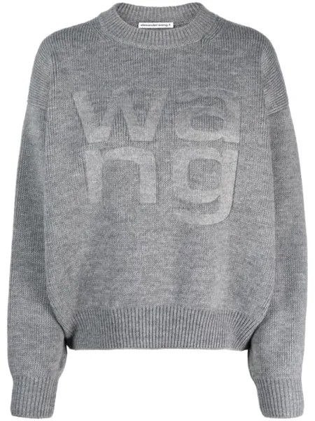 Alexander Wang джемпер с приспущенными плечами и логотипом, серый
