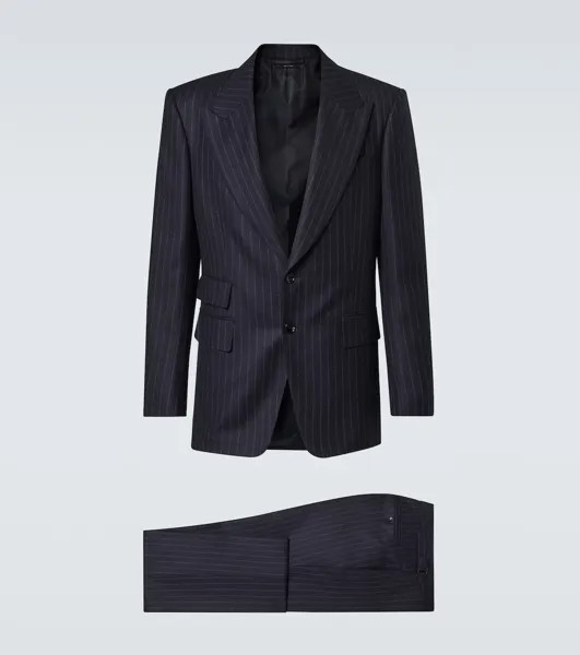 Шерстяной костюм Shelton в полоску Tom Ford, синий