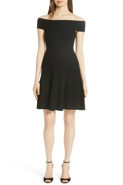 KATE SPADE New York Черное вязаное платье-свитер с расклешенными плечами в рубчик XXS 0