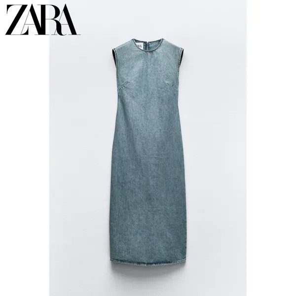 Zara новинка лета: женское джинсовое платье миди TRF 2569081 400, цвет синий