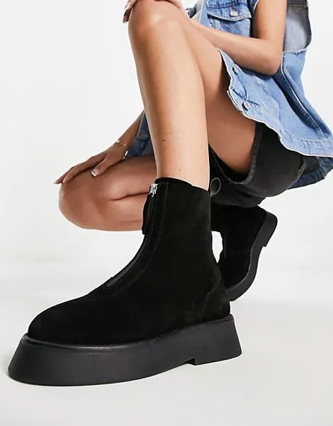 Черные замшевые кожаные ботинки на молнии ASOS DESIGN Atlantis
