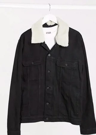Черная джинсовая куртка со съемным воротником из искусственного меха ASOS DESIGN Plus-Черный цвет